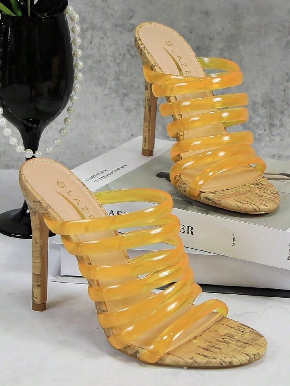 Yellow Sexy Women's Strappy Cork High Heel